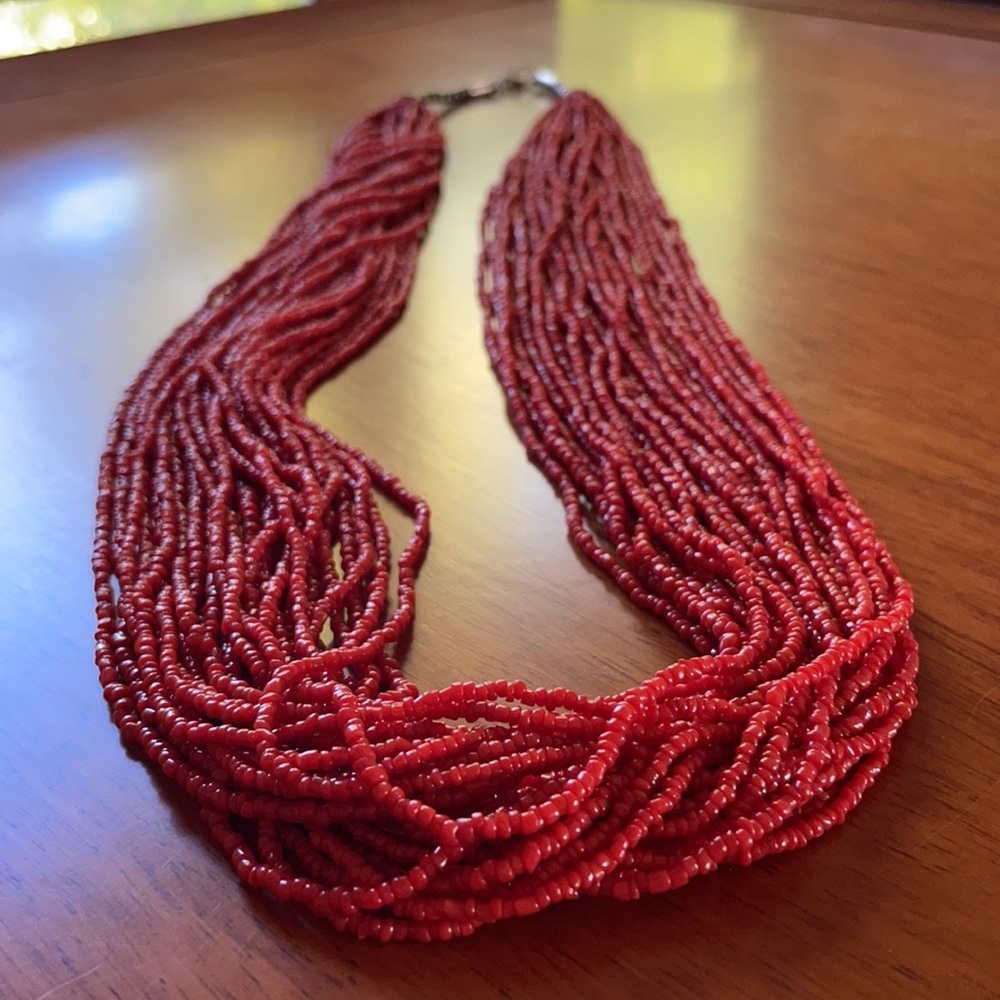 Vintage red chile color glass bead necklace